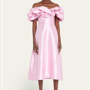 MARKARIAN Off-the-Shoulder Ruffle-Trim Silk Midi Dress-- Bergdorf Exclusive